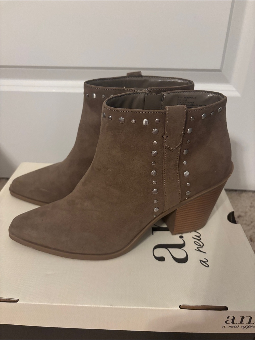 a.n.a Taupe Suede Studded Ankle Bootie